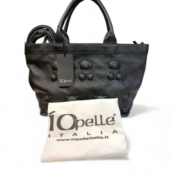 Io Pelle rare black Teddy bears embossed leather tote - Picture 2 of 16